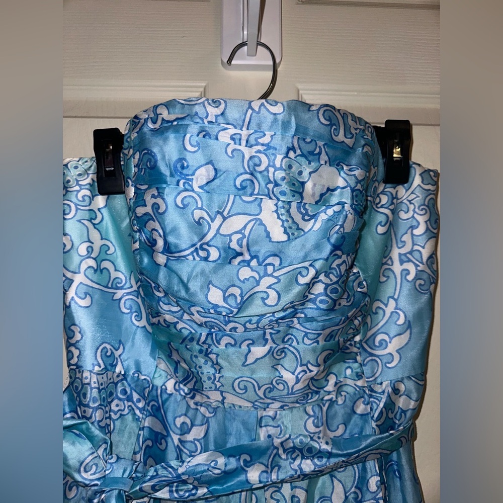 Lilly Pulitzer Strapless Blue and White Silk blend Dress 10 formal wedding - Picture 5 of 13